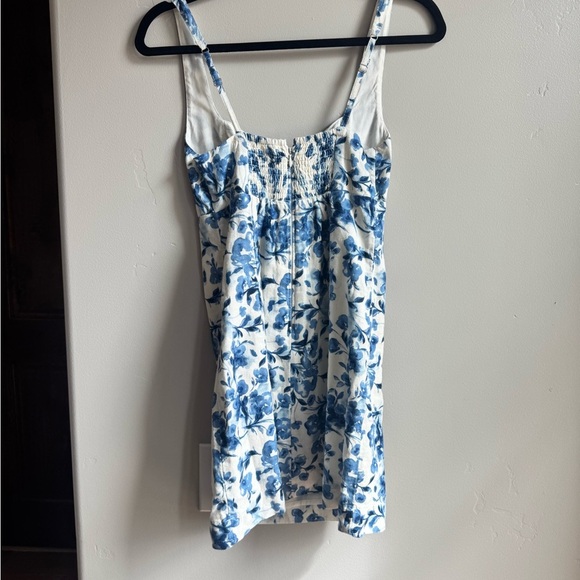 Abercrombie & Fitch Corset Seamed Linen Blend Blue Floral Mini Dress XSP - Picture 4 of 4
